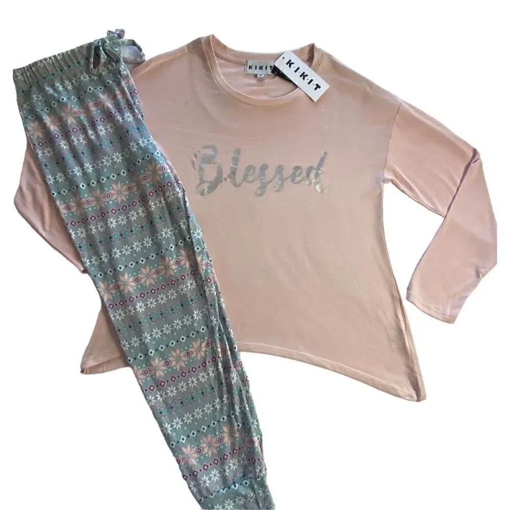 KIKIT Medium 2-Pc. Blessed Long Sleeve & Pant Sleepwear